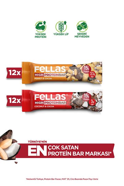Fellas High Protein Bar 45 G Super Double Box 24 Pieces - Indian.Walnut X 12 Pcs + Peanut X 12 Pcs