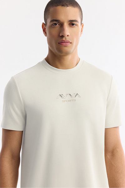 Avva Tricou pentru bărbați, alb, cu decolteu, cu hologramă, imprimat interlock A51Y1006