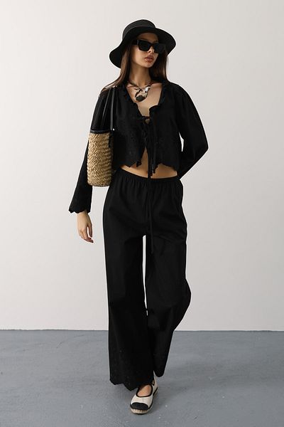Trendyol Collection Μαύρη 100% βαμβακερή ποπλίνα με δέσιμο με λεπτομέρεια υφαντή μπλούζα TWOSS25BZ00595