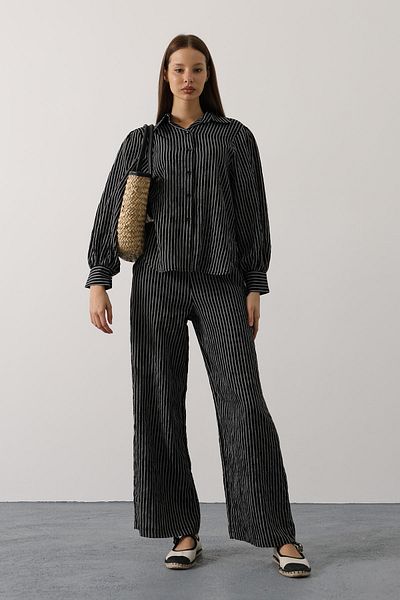 Trendyol Collection Black Striped Textured Comfortable Fabric Pants Twoaw26Pl00072
