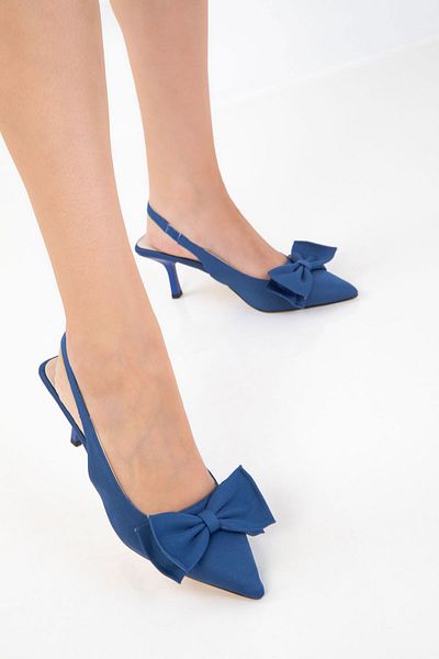 SOHO Saks Blue Matte Satin Women's Classic Heeled Shoes 20780