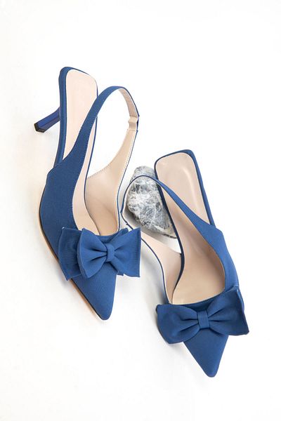 SOHO Saks Blue Matte Satin Women's Classic Heeled Shoes 20780