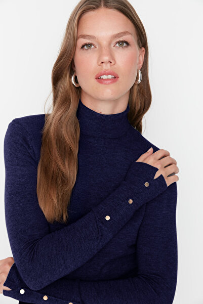 Trendyol Collection Námořnická modř Mercerized Look Premium Příze / Speciální příze Základní úpletový svetr TWOAW23KZ01514