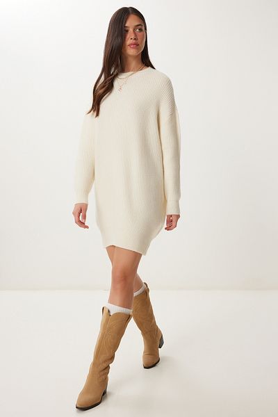 Happiness İstanbul Damska bluza z dzianiny typu oversize w kształcie kości, długa, podstawowa BV00099