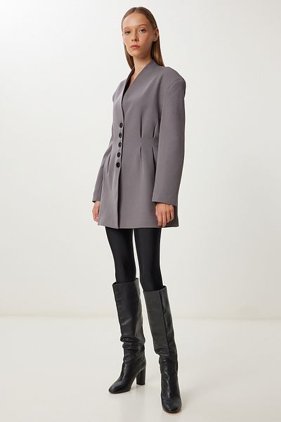Happiness İstanbul Women's Gray Waist Fitted Padded Woven Jacket Kt00026