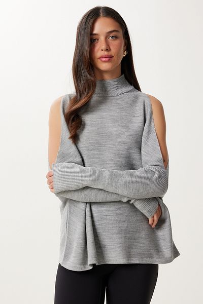 Happiness İstanbul Woman's Grey Cut Out Detailed Oversize Knit Sweater AS00015