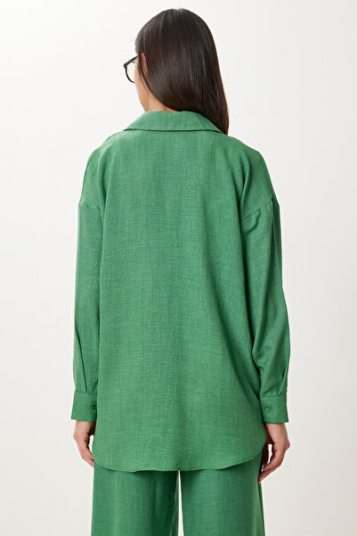 Happiness İstanbul Women's Green Linen Shirt Pants Suit Pb00051
