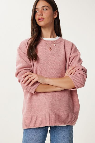 Happiness İstanbul Női Medium Pink Oversize kötöttáru pulóver PN00054