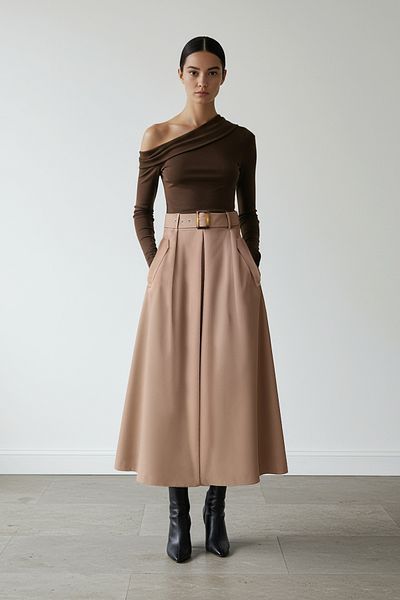 Trendyol Collection Μπεζ υφαντή μίντι φούστα με ζώνη TWOAW26ET00034