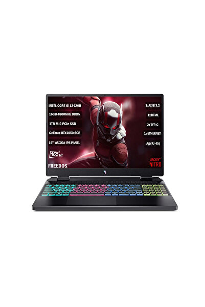 ACER Nitro16 Intel Core i5-13420H 16GB 1TB SSD RTX4050 140W 16" WUXGA IPS 165...
