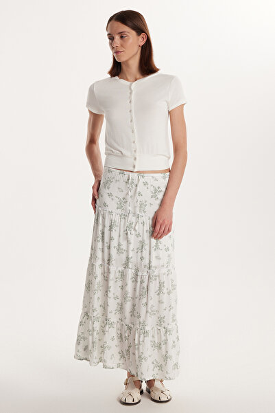 Tudors Kadın Standart Fit Bağlamalı Baskılı Viskon Etek