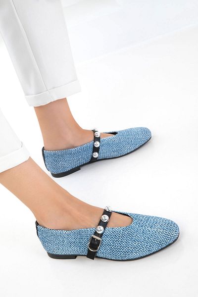 SOHO Blue Straw Women's Ballerinas 20485