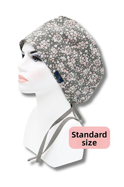 doktorbonem قبعة جراحية ذات حجم قياسي باللون الرمادي Snap-On Flowers، قبعة مس...