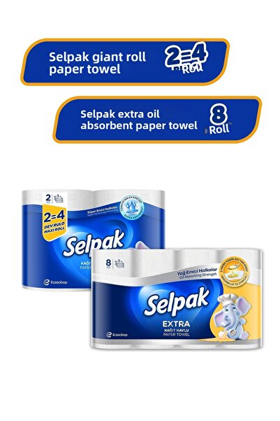 Selpak Giant Roll 2=4 and 8 Rolls Paper Towels - Extra Oil Absorbing