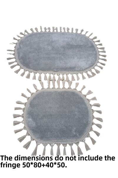 Altun Луксозен плюшен килим с помпон и ресни, неплъзгащ се, модерен, комплект от 2 постелки за баня с отворен вход