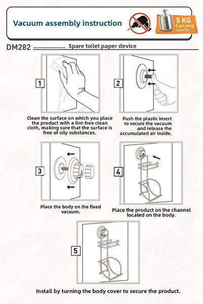 Teknotel No Drilling Screw Drill! Vacuum Refill Toilet Paper Holder Matte Black Dm282