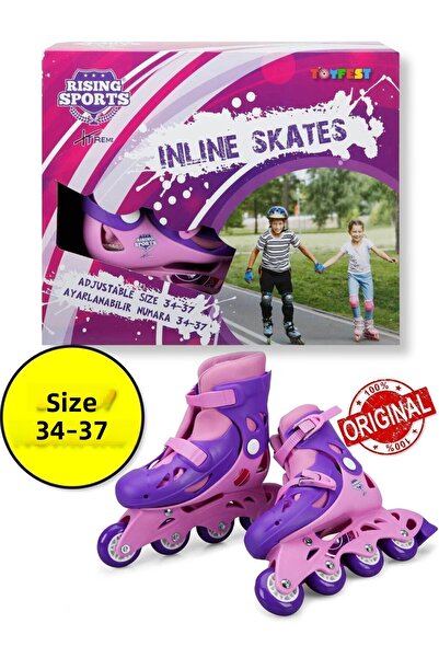 TOYFEST زلاجات دوارة مضمنة ذات 4 عجلات باللون الوردي (قابلة للتعديل للأرقام من 34 إلى 37)