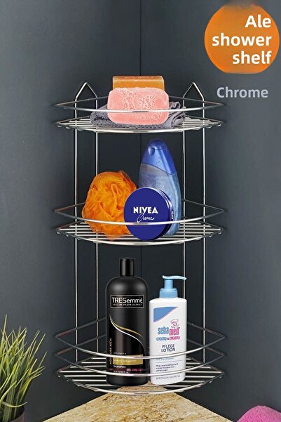 Badem10 Bathroom Shower Shelf Shampoo Rack Corner Holder Oval Chrome 3 Layers Supplies Organizer Organizer Kitchenware Shelf