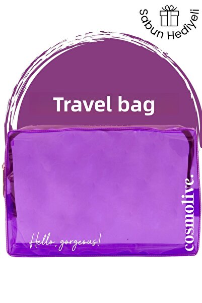 Cosmolive Transparent Travel Skincare, Makeup and Cosmetic Organizing Bag Pvc Purple_Large