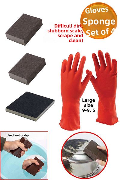 Badem10 Dish Glove 9-9.5 Bathroom Sink Stone Kitchen Sink Lime Oil Dirt Cleaning Wet Sponge Set of 4