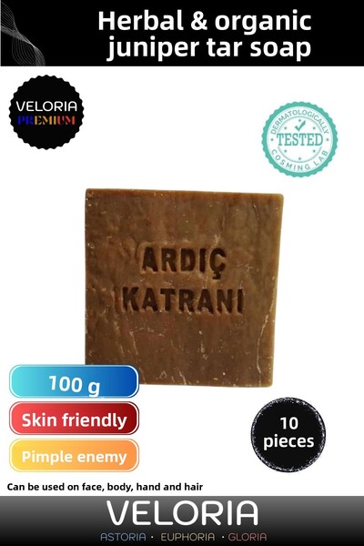 Veloria صابون قطران العرعر العضوي الطبيعي 100% لموازنة شعر الوجه والجسم برائح...