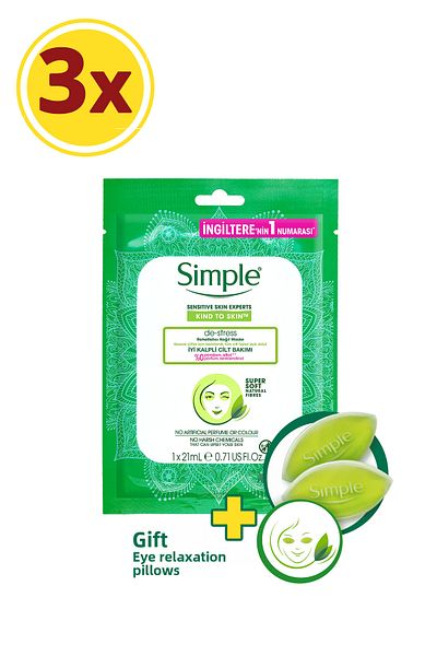 Simple Kind To Skin De-Stress Relaxing Sheet Mask 21 Ml X3 + Eye Relaxation Pillows Gift!
