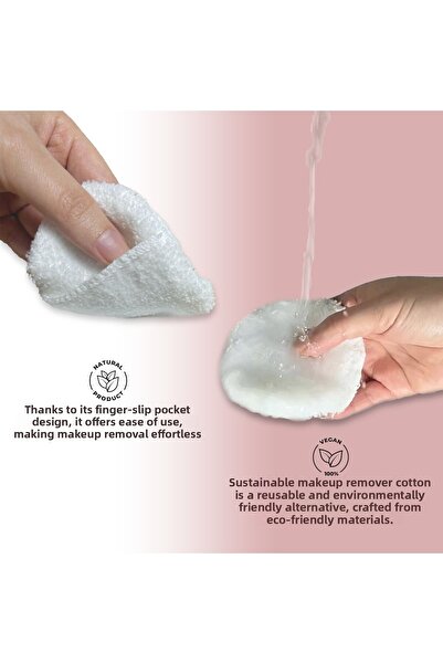 MEŞELİ TEKSTİL 6 Pieces Washable Towel Extra Soft Organic Skin Eye Cleansing Pad with Pocket