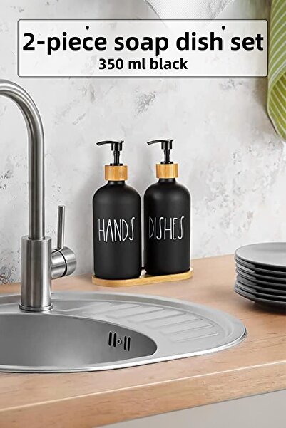 EWs Set de 2 dozatoare de săpun lichid din bambus, negre