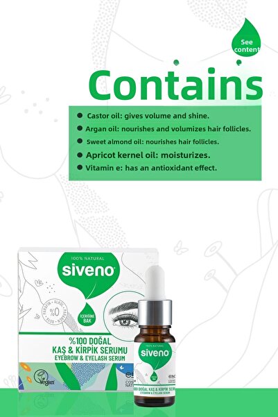 Siveno 100% Natural Eyebrow and Eyelash Serum Herbal Thickening Revitalizing Intensive Care Oil Vegan 10 ml
