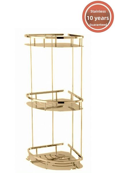 ÇELİK BANYO 3-Piece 19X19 cm Stainless Brass Marine - Shampoo Holder Sponge Holder Corner Holder Altn Gold
