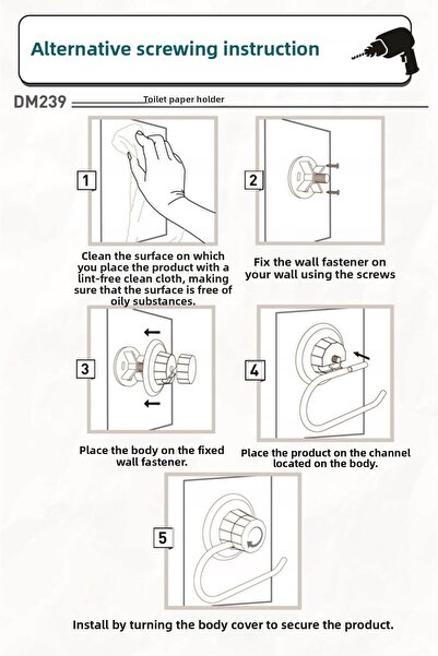 Teknotel No Drilled Screw Drill! Vacuum Toilet Paper Holder Copper Dm239