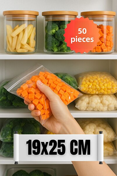 YOK YOK AMBALAJ كيس حماية للثلاجة زيبلوك، كيس نايلون، مقاس 19 × 25 سم، 50 قطعة، عبوة واحدة