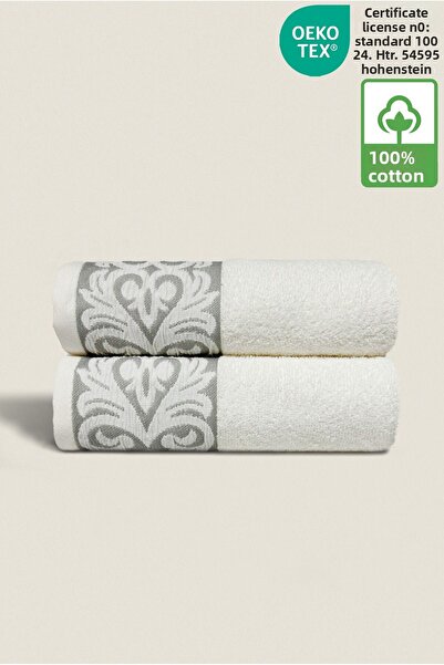 Ellaline Roma 2 Towel Set 100% Cotton Certified, Hand Face Kitchen Towel, Dowry Jacquard Embroidery 60X100Cm