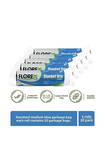 Florex كيس قمامة أزرق قياسي متوسط الحجم × 5 لفات