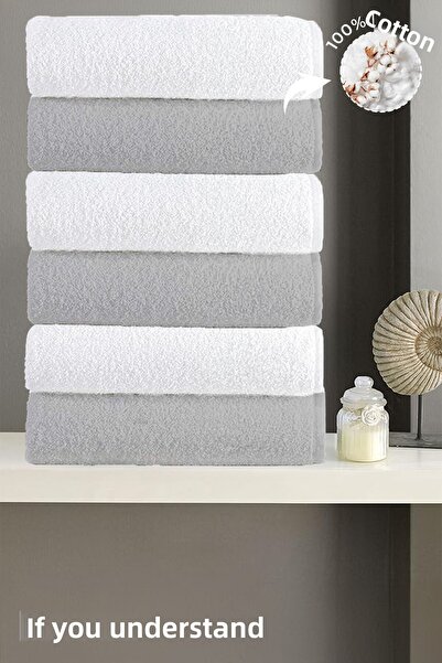 Anılsan Pachet de 6 prosoape de baie gri-albe - 70x140 cm, 490 gr, 100% bumba...