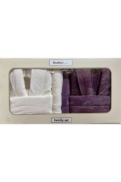 Özdilek طقم رداء حمام قطني من Ozdilek Branch Cream-Plum Family Set