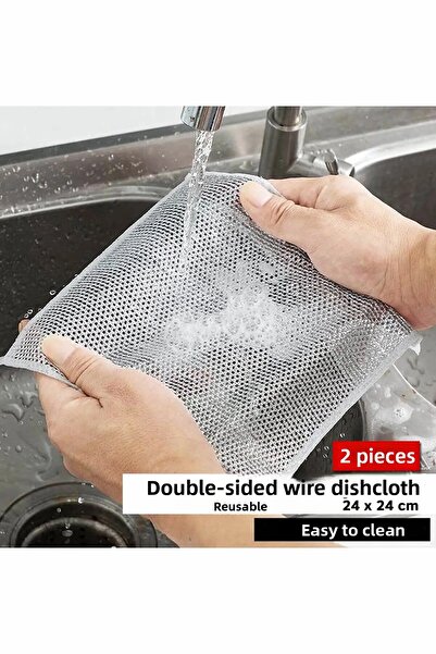 Trouvaille 2 Pieces Double Layer Inox Wire Cloth - 20X20 Dish Cloth, Anti-Scratch Wire and Steel Cloth