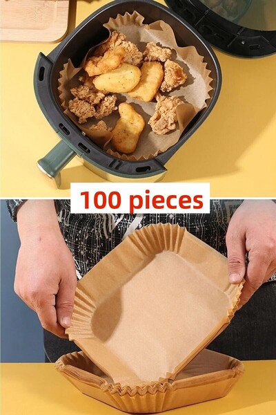 MİS KİTCHEN 100 Pieces Square Model Airfryer Baking Paper - Oil-Free Fryer Ph...