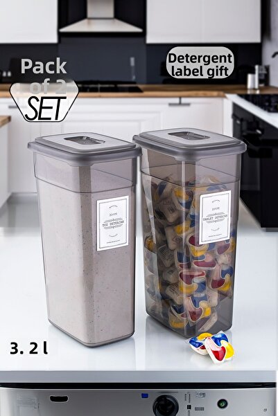 Porsima مجموعة تخزين المنظفات المكونة من قطعتين بسعة 3.3 لتر مع ملصق ماسي - صناديق مسحوق وأقراص
