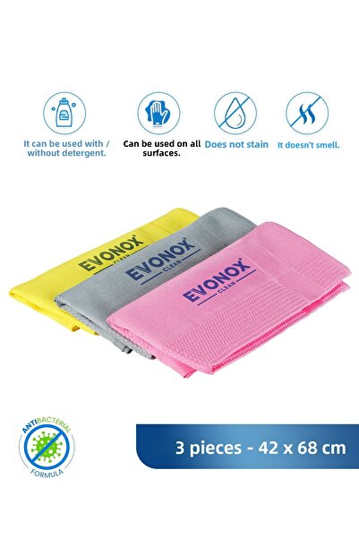 Evonox Clean Microfiber Multi-Purpose Cleaning Cloth Set of 3 | Giant Size 42X68 cm