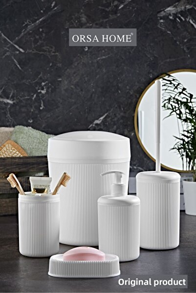ORSA HOME 257 طقم حمام أبيض بنمط الخط مكون من 5 قطع