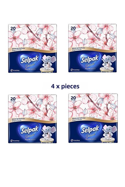 Selpak منديل فاخر 20 قطعة - 4 قطع - منقوش باللون الوردي الوردي