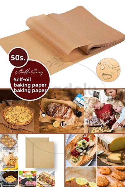 Anadolu Saray 50 قطعة من ورق الخبز الزيتي القابل للخبز - ورق Airfryer مقاس 30x40
