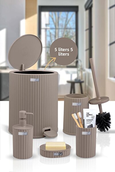 Okyanus Home Σετ μπάνιου Coliseum Mink 5 τεμαχίων με εσωτερικό κουβά και πεντάλ