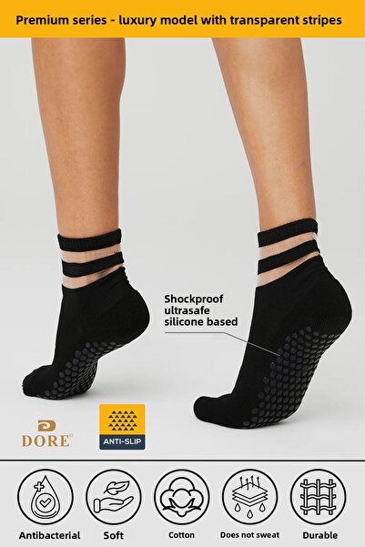 Dore Γνήσιες Premium Γυναικείες 1 ζευγάρι Διαφανές ριγέ πολυτελές μοντέλο Αντιολισθητικές κάλτσες Yoga Pilates με αντιολισθητική σόλα