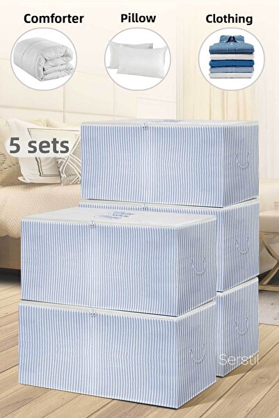 Serstil 5 Τεμάχια - Μεσαίου μεγέθους Μπλε ριγέ τσάντα 63 Χ 40 Χ 34 εκ.