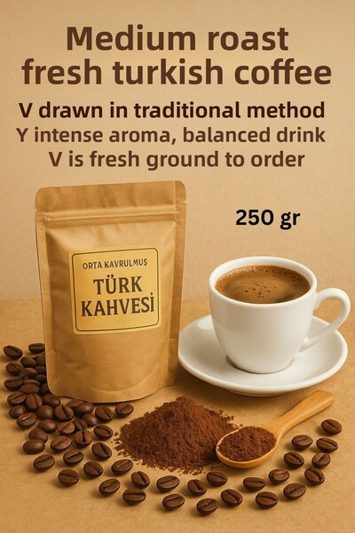 Hepyek قهوة تاريشي بوكسوايت قهوة تركية محمصة متوسطة 250 جرام - طازجة ومربوطة