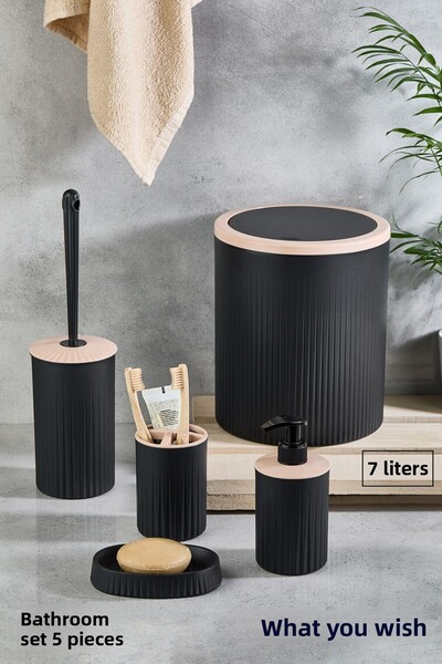 Ne Dilersen Set de baie din 5 piese, negru, găleată pentru toaletă de 7 litri...