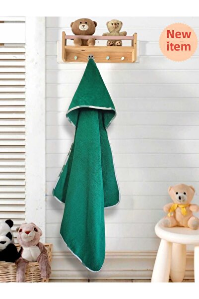 Alpar Tekstil Outlet Cotton Girl-Boy Newborn Baby Bath Towel - Plain/Zürmet Green