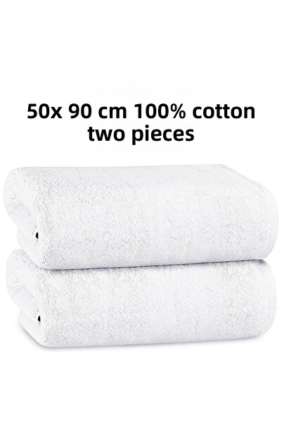 KAYABEY HOME White Hand Face Towel 50X90 cm 2 Pieces % Cotton Soft Modern Design Water Absorbent Bath Towel